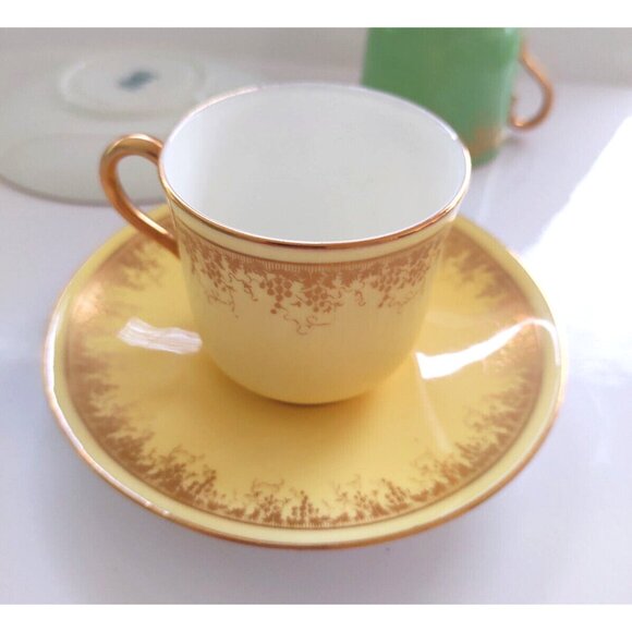 Vintage Coalport Bone China Demitasse Cups & Saucers Sets One Green/One Yellow - Picture 14 of 16
